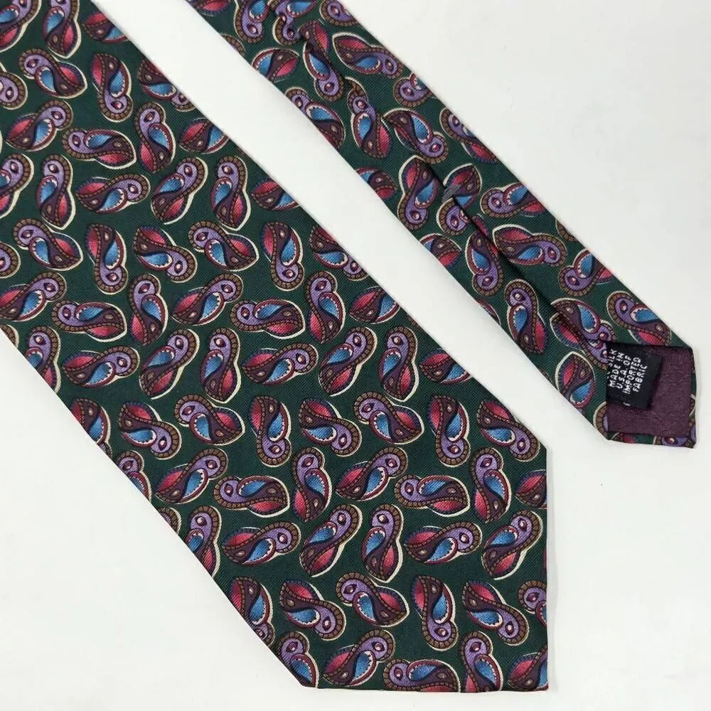 CHRISTIAN DIOR MONSIEUR VINTAGE SILK TIE GREEN PURPLE PAISLEY 4